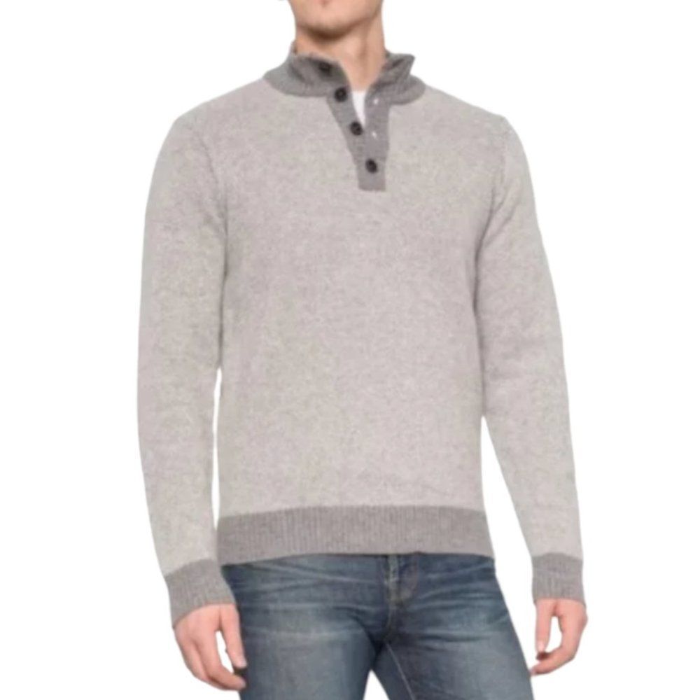 Luca Nobili Wool Blend Sweater Men's SZ XXL Gray Henley Knit Italy  Preppy